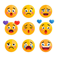 Collection of flat vector emoji icons with different expressions