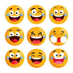 Fototapeta premium Collection of Laughter Emoji Faces on White Background