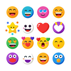 Collection of fun and cheerful emoji icons on white