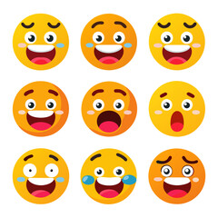 Collection of emotional yellow emoticons on a white background