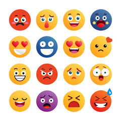 Collection of colorful emoji face icons expressing various emotions