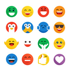 Collection of flat style colorful emoticon face designs