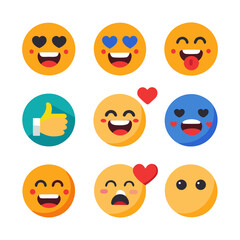 Collection of flat style emoji illustrations on white background
