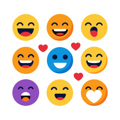 Collection of Flat Design Smiling Emoticons with Hearts Illustration