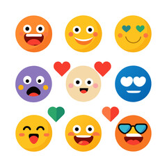 Assorted expressive emoji faces arranged on a white background