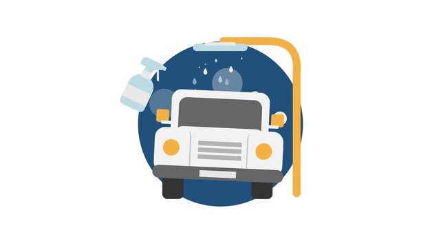 Animation of a Vehicle Being Cleaned at a Car Wash Station Cartoon Illustration