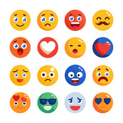 Colorful Emoji Icons: A Variety of Flat Character Expressions