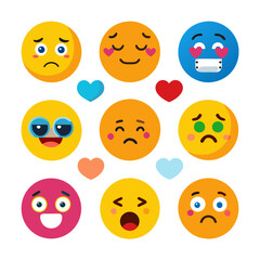 Variety of colorful emoji emotions on a white background