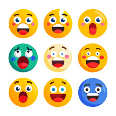 Collection of expressive emoticon faces in diverse emotional states