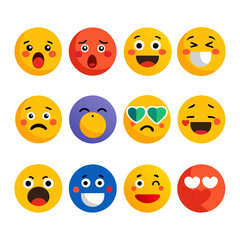 Collection of flat design emoji expressing different emotions