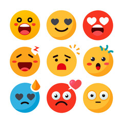 Collection of expressive flat emoji icons displaying various emotions
