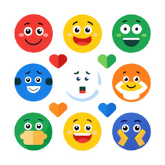Collection of colorful flat design vector emoji emoticons characters