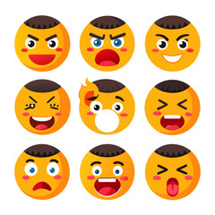 Set of diverse cartoon emoji faces with expressive emotions