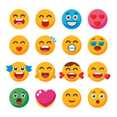 Collection of emoji illustrations expressing diverse emotions and reactions