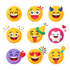 Variety of happy expressive emojis for diverse applications