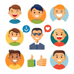 Diverse happy faces and positive feedback in flat illustration