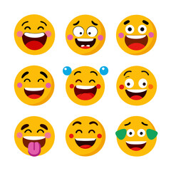 Collection of vibrant yellow emoji faces expressing various emotions