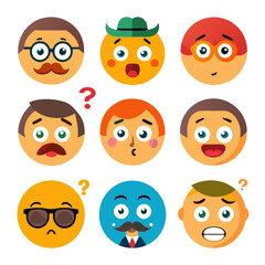 Cartoon emoji faces showing different emotions and expressions set