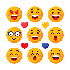 Collection of fun and colorful flat emoji expressions