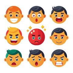 Diverse Cartoon Faces Expressing Varied Emotions on White Background