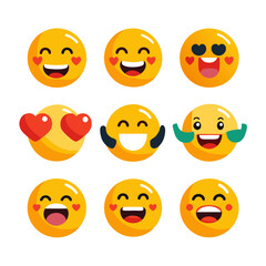 Collection of happy emoticons representing various positive expressions