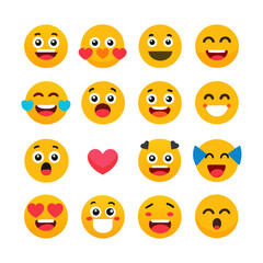Collection of cheerful flat design emoji characters on white