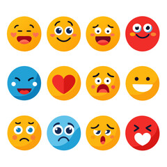 Collection of colorful emoticon faces with varied expressions displayed