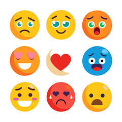 Variety of flat-style emoji icons showcasing different expressions