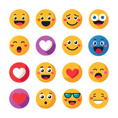 Flat design emoji icon set showcasing various expressions