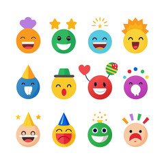 Collection of flat design cartoon faces in festive attire