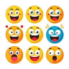 Collection of fun cartoon emoji faces on a white background