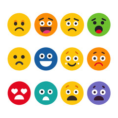Collection of flat emoji icons expressing different emotions