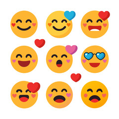 Collection of whimsical emoji with hearts expressing various emotions