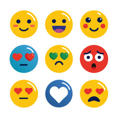 Collection of vector emojis with various expressions and emotions