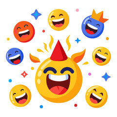 Flat emoji illustration displaying a happy celebratory mood
