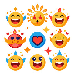 Cheerful emoji set displaying diverse expressions and moods