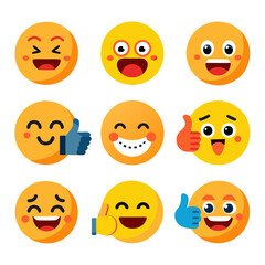 Collection of nine flat vector smiley face emoji icons