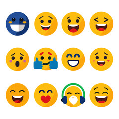 Collection of Flat Design Emoji Icons on White Background