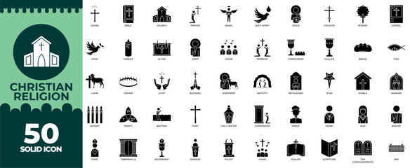 Christian Religion Solid Editable Icons set. Vector illustration in modern thin solid style of Christian Religion icons: christian, faith, religion etc