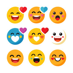 Assorted emoji icons depicting love joy and surprise emotions