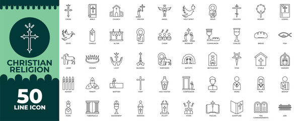 Christian Religion Line Editable Icons set. Vector illustration in modern thin line style of Christian Religion icons: christian, faith, religion etc