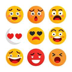 Various emoji faces expressing diverse emotions in a vector graphic