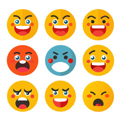 Collection of expressive emoji faces in flat design style