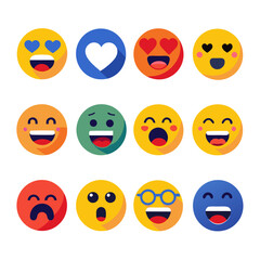Colorful flat emoji set on a clean white background