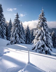Fototapeta premium Snowy pine forest in mountains
