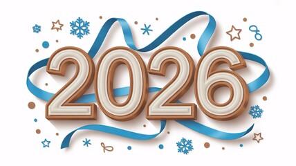 Celebrate 2026 New Year with festive design, perfect for holiday greetings, seasonal promotions, and joyful event announcements with blue ribbon and stars