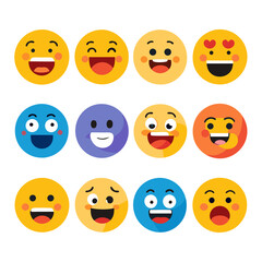 Collection of whimsical emoji icons expressing diverse emotions