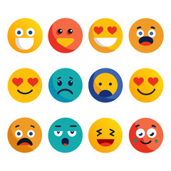 Twelve diverse emoji icons conveying various human emotions