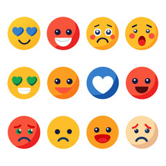 Assorted emoji expressions set in a flat graphic style