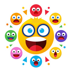 Emotional Expression Emoji Circle Surrounding the Main Yellow Face